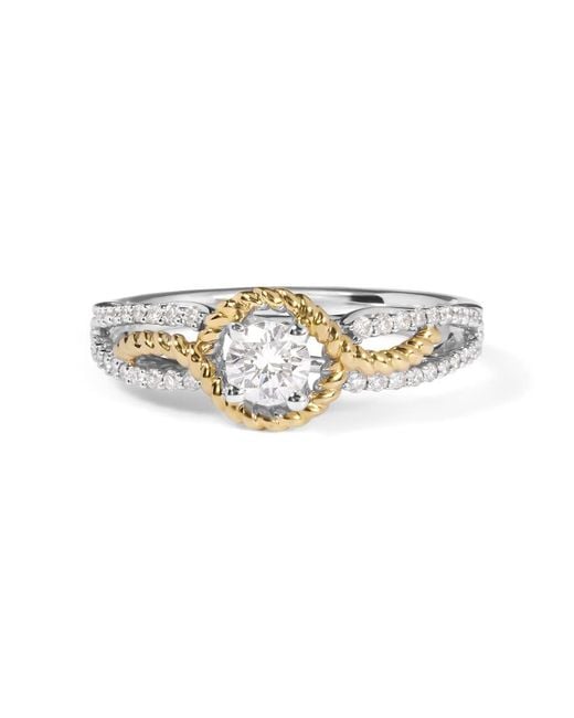 Haus of Brilliance White 14K Two-Toned Diamond 3/8 Cttw Diamond Split Shank And Beaded Halo Engagement Ring