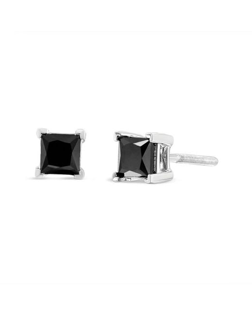 Haus of Brilliance Black 925 Sterling 1/4 Cttw Princess-Cut Square Diamond Classic 4-Prong Stud Earrings