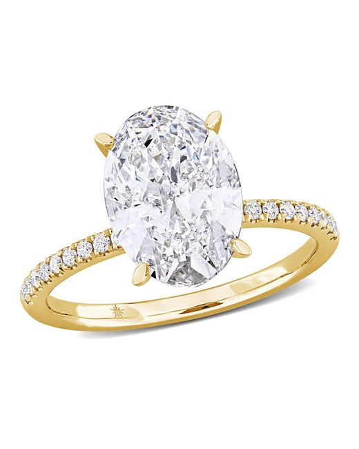 Created Forever Metallic 3 1/6Ct Tw Oval And Round-Cut Lab-Grown Diamond Solitaire Engagement Ring