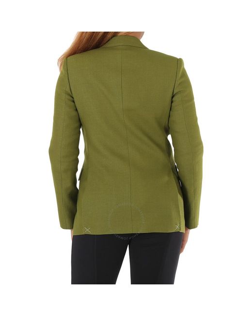 Burberry Green Juniper Wool Ramie And Silk Satin Tailored Jacket