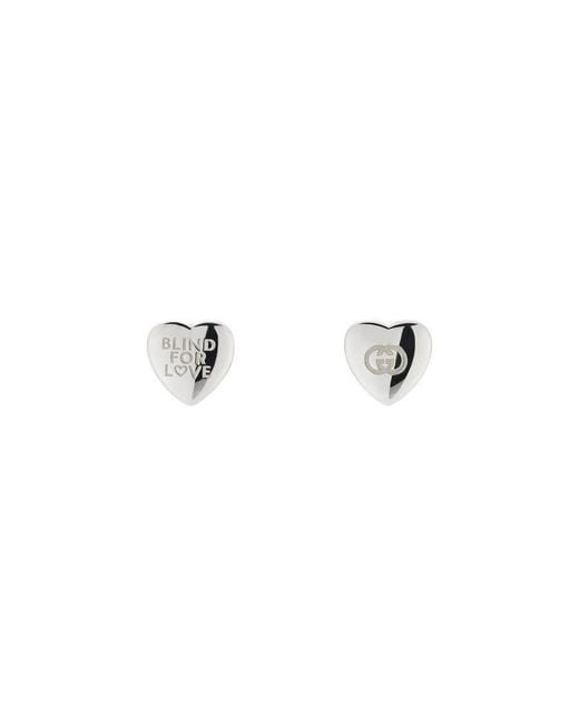 Gucci White Blind For Love Heart Stud Earrings