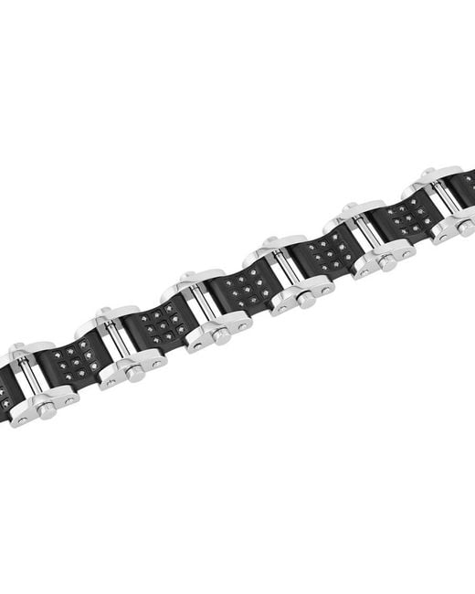 Robert Alton Black 1/2Ctw Diamond Stainless Steel With Finish Link Bracelet for men