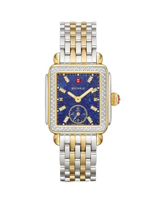 Michele Metallic Deco Mid Quartz Diamond Blue Dial Watch