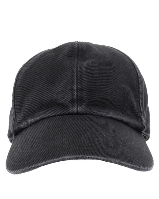 Saint Laurent Black Washed Denim Cassandre Cap