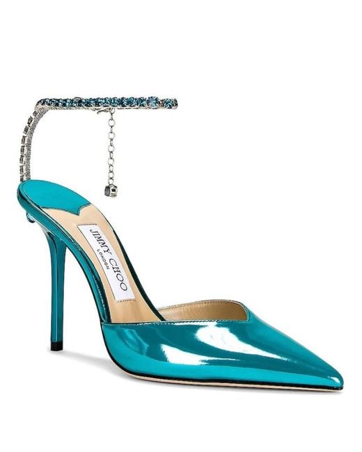 Jimmy Choo Blue Saeda 100 Metallic Leather Pumps, Brand Size 39.5 Us