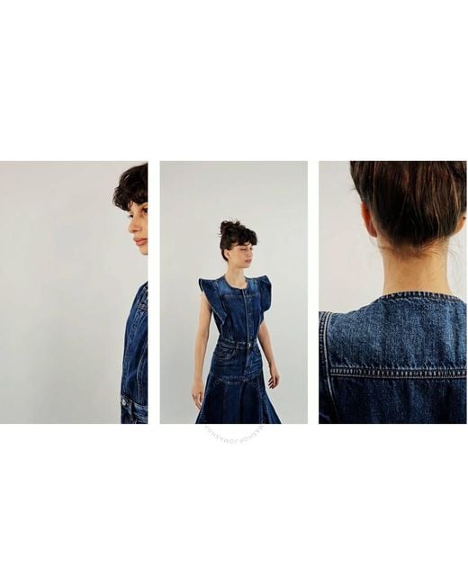 Chloé Blue Ladies Dusky Ruffled Pleated Denim Dress, Brand Size 34 (Us
