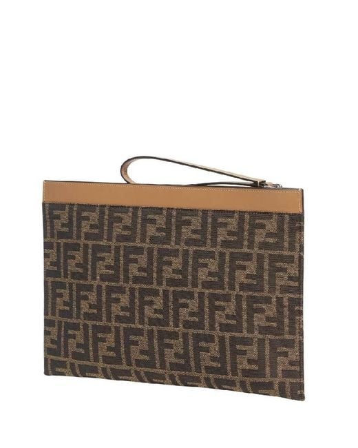 Fendi Brown Jacquard Ff Motif Flat Pouch for men