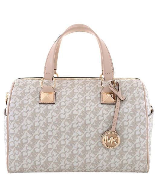 Michael Kors Natural Signature Logo Medium Grayson Empire Satchel