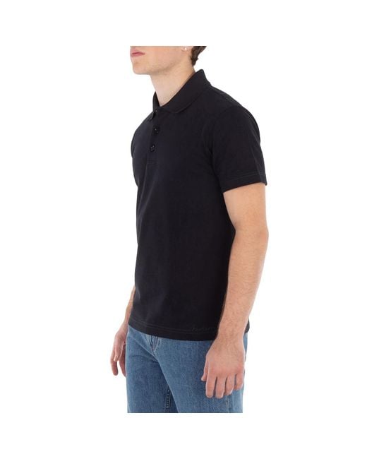 Burberry Black Logo Embroidered Straight Hem Cotton Polo Shirt for men