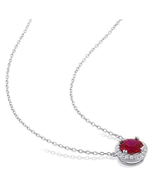 Amour Red 2 3/4 Ct Tgw Created Ruby Created Sapphire Circular Halo Pendant With Chain