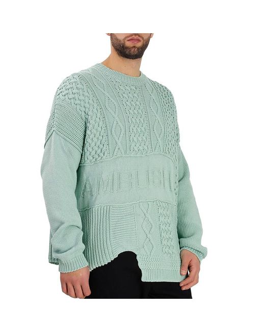 Ambush Green Lily Patchwork Knit Crewneck Sweater for men