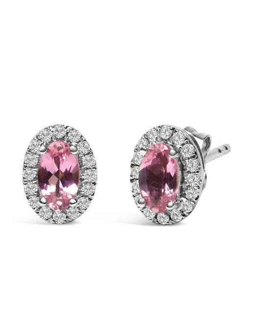 Haus of Brilliance Pink 10K 5X3 Mm Oval Tourmaline And Diamond Halo Stud Earrings (I-J Color, I1-I2 Clarity)