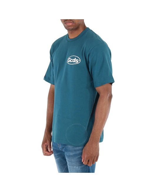 Gcds Blue Teal Shop List Cotton T-shirt for men