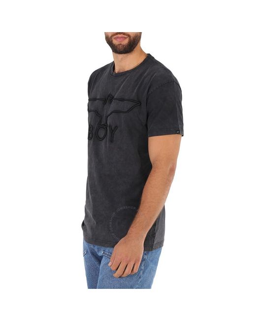 BOY London Black Washed Boy 3d Embbroidered Cotton T-shirt for men