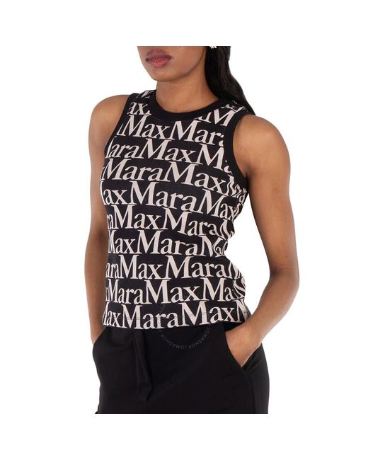 Max Mara Black Printed Sleeveless Scuba Top