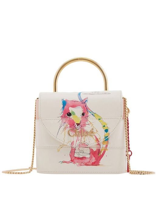 Chloé Pink Small Aby Lock Printed Leather Shoulder Bag