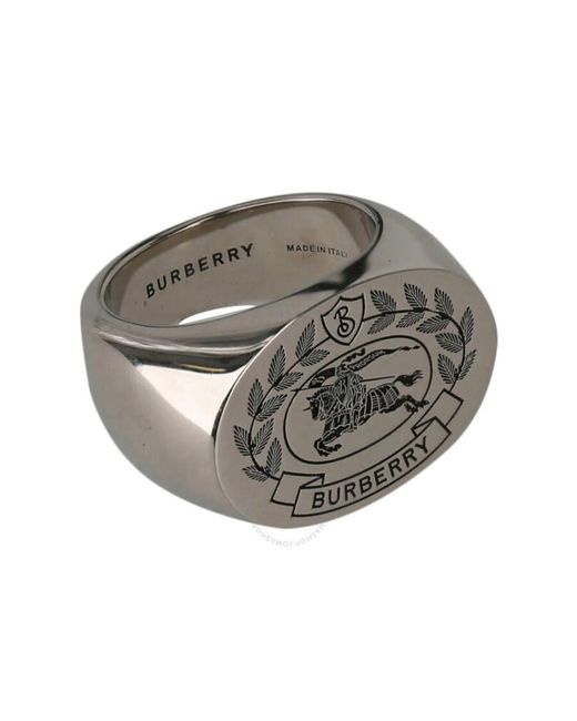 Burberry Gray Engraved Ekd Palladium-plated Signet Ring for men