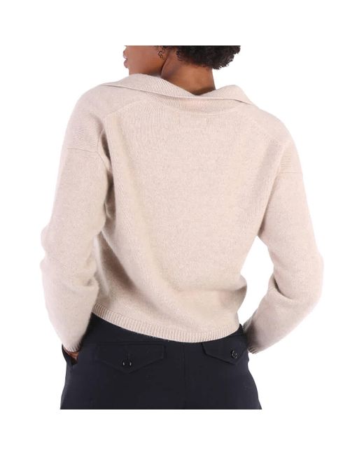 NAADAM Gray Oatmeal Cropped V Neck Polo Sweater