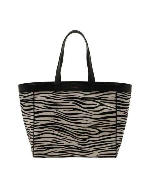 Anine Bing Black Zebra-Print Leather Tote Bag