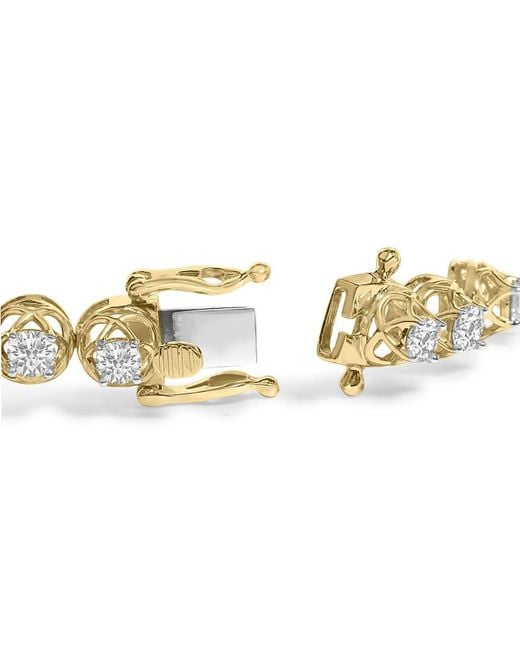 Haus of Brilliance Metallic 14K Plated .925 Sterling 3 9/10 Cttw Diamond Buttercup Style Tennis Bracelet