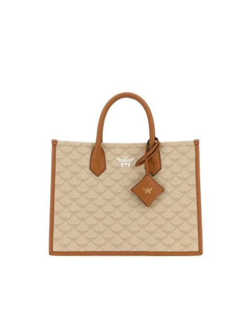 MCM Natural Printed Canvas Himmel Medium Shopping Bag