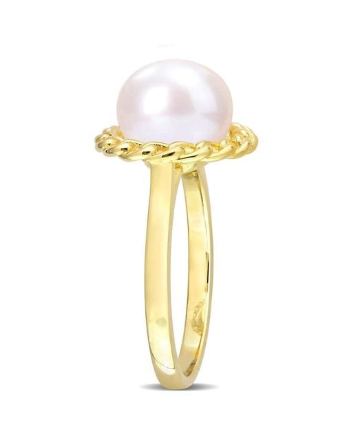 Amour Metallic 9-9.5Mm Cultured Freshwater Pearl Halo Link Ring
