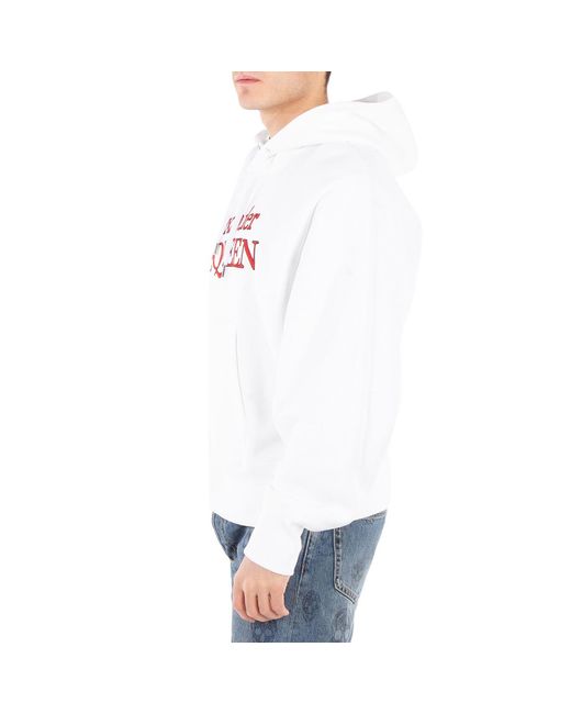 McQueen White Optical Logo-Embroidered Cotton Hoodie for men