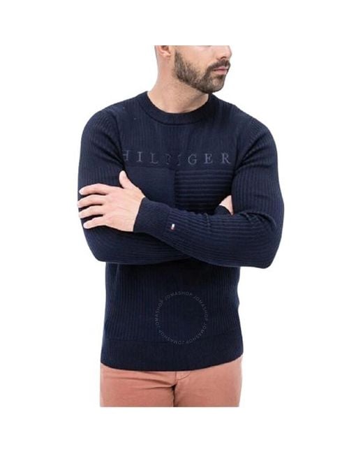 Tommy Hilfiger Blue Hilfiger Structure Flag Crewneck Sweater for men