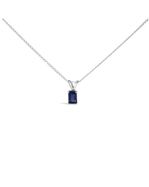 Haus of Brilliance Metallic 14K 6X4Mm Emerald Cut Sapphire Solitaire Pendant Necklace
