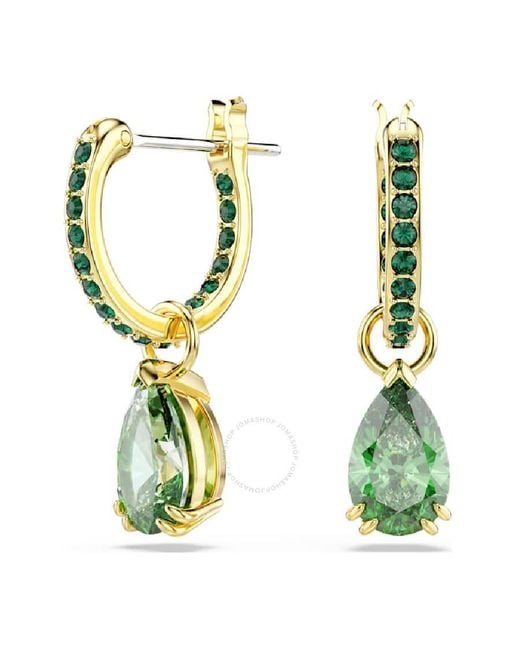 Swarovski Green Pear-Cut-Tone Plated Attract Drop Earrings