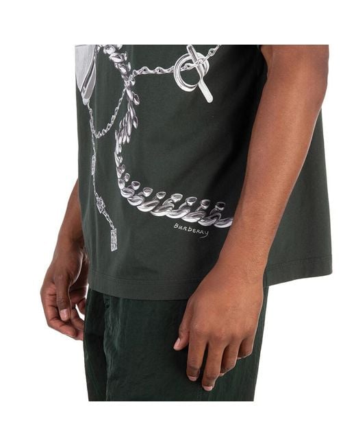 Burberry Green Graphic Print Crewneck Cotton T-Shirt for men