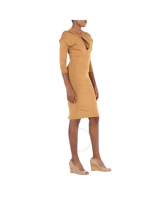 Burberry Natural Cut-out Detail Knitted Long-sleeve Dress