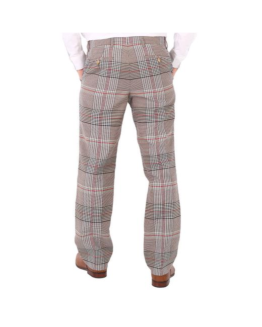 Burberry Gray Beige Wool Check Tailored Trousers for men