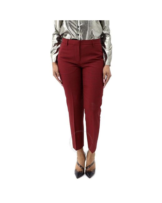 Burberry Red Wiluna Cage Pattern Wool Trousers