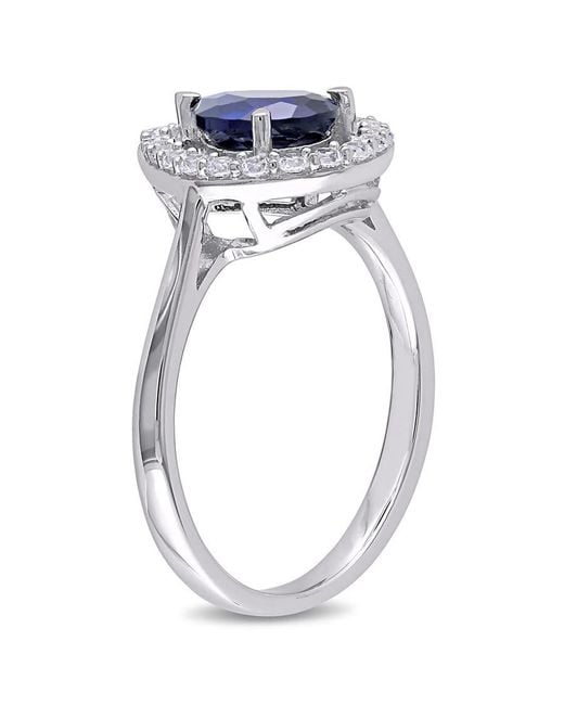 Amour Metallic Created And Created Sapphire Teardrop Halo Ring