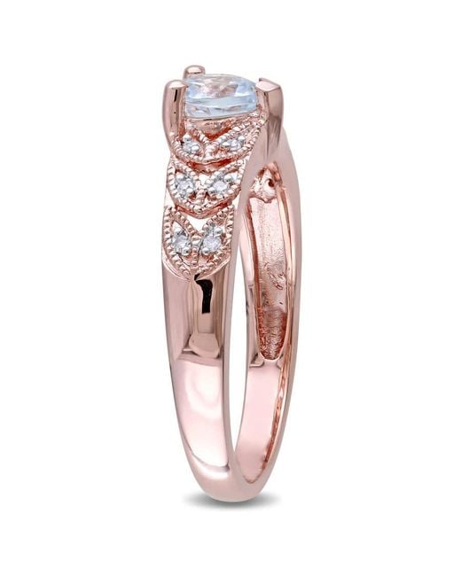 Amour Pink Diamond And Aquamarine Heart Vintage Ring