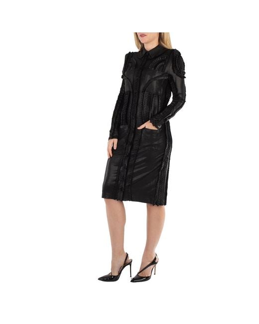 Burberry Black Detail Pleated Stretch Jersey Shirt Dress, Brand Size 8 (Us