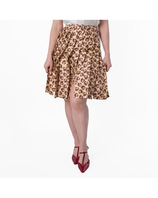 Burberry Brown Paisley Print Pleated Midi Skirt, Brand Size 8 Us