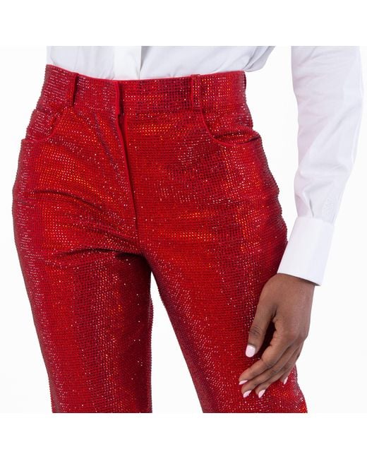 Ferragamo Red Crystal Embellished Trousers, Brand Size 36 Us