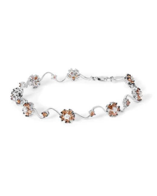 Haus of Brilliance Metallic 10K 4.0 Cttw Champagne And Diamond Floral Cluster And Station Link Bracelet