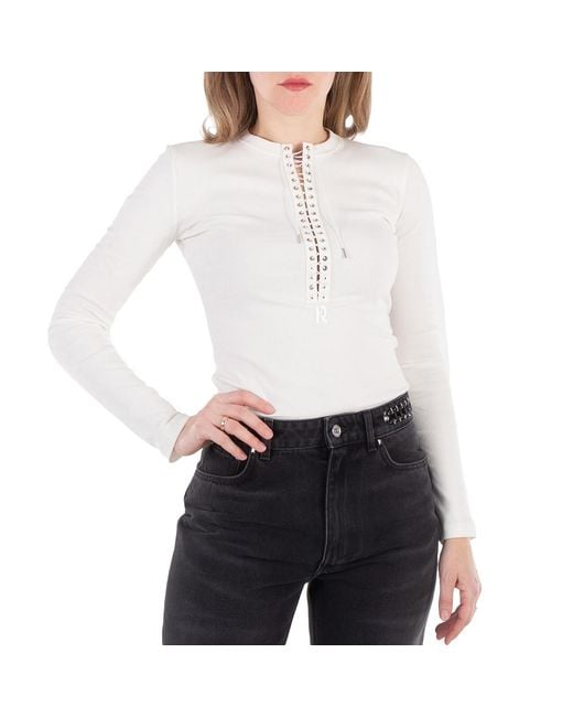 Rabanne White Paco Lace-Up Long Sleeves Top