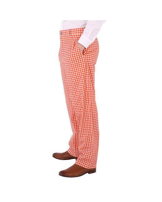 Burberry Red Pattern Cut-out Back Gingham Stretch Cotton Trousers for men