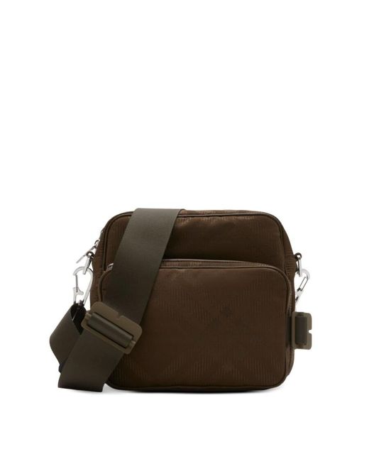 Burberry Brown Checked Jacquard Zipped Shoulder Bag for men
