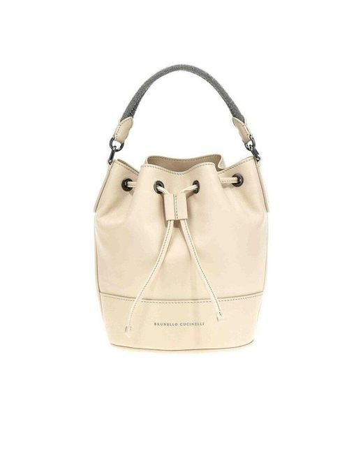 Brunello Cucinelli Natural Cream Leather Drawstring Bucket Bag