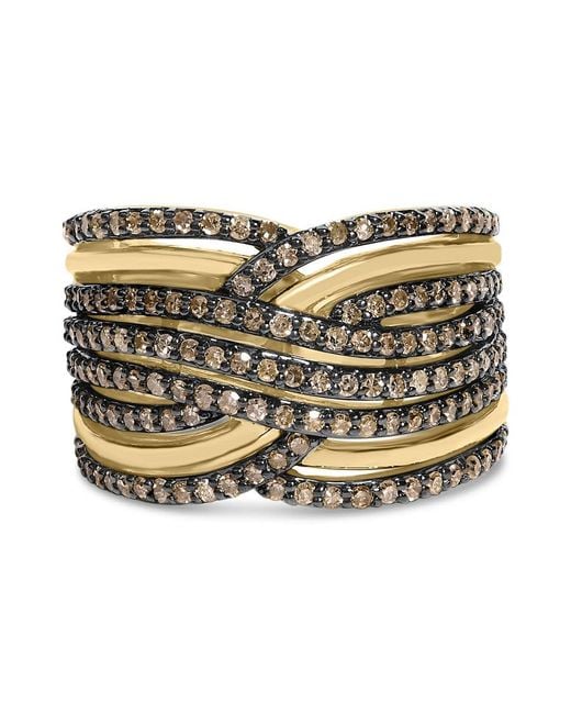 Haus of Brilliance Metallic 10K Plated .925 Sterling 1.0 Cttw Champagne Diamond Multi Row Cross Over Band Ring