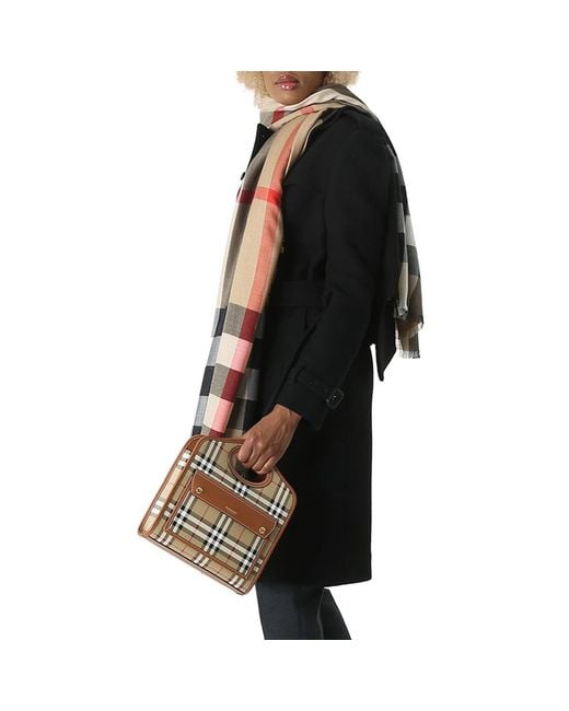 Burberry Pink Ladies Briar Check And Leather Mini Pocket Bag