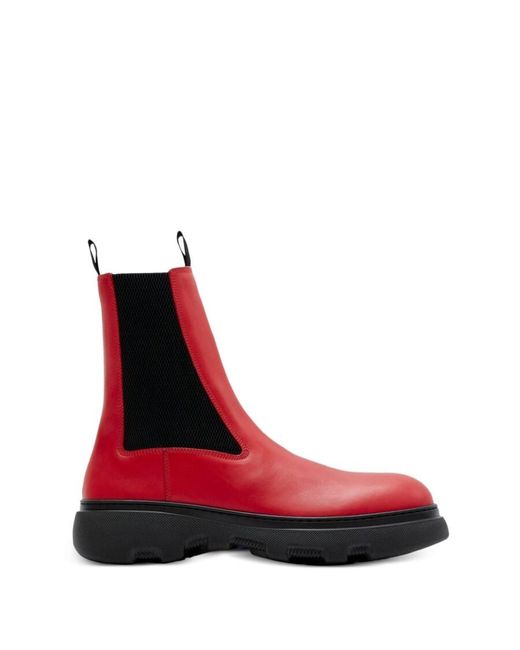 Burberry Women's Red Leather Creeper Chelsea Boots, Brand Size 36 Us