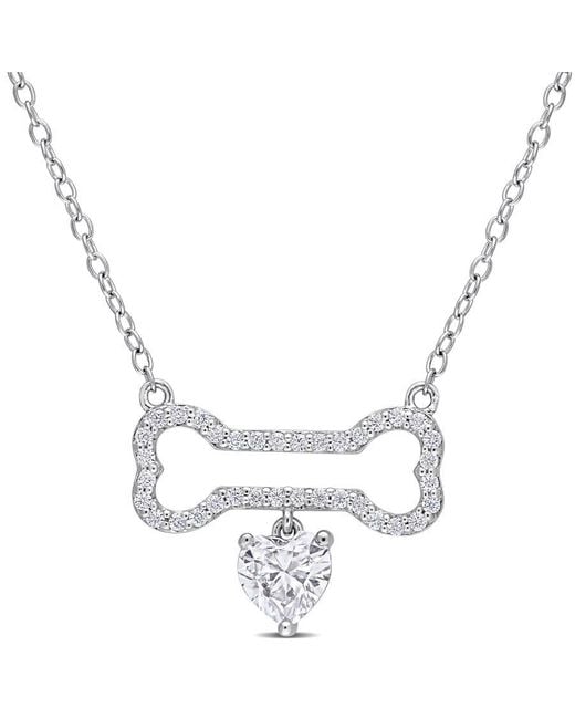Amour Metallic 3/4 Ct Dew Created Moissanite Dog Bone With Hanging Heart Necklace