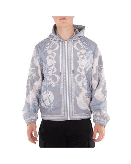 Versace Gray Barocco Sea Hooded Windbreaker Jacket for men