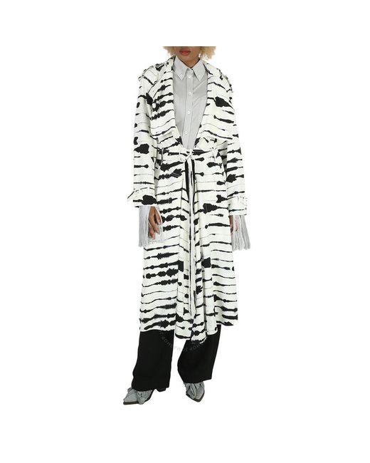 Burberry White Cut-out Detail Watercolour Print Trench Coat